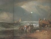 Joseph Mallord William Turner A coast scene with fisherman hauling a boat ashore (mk31) oil painting reproduction